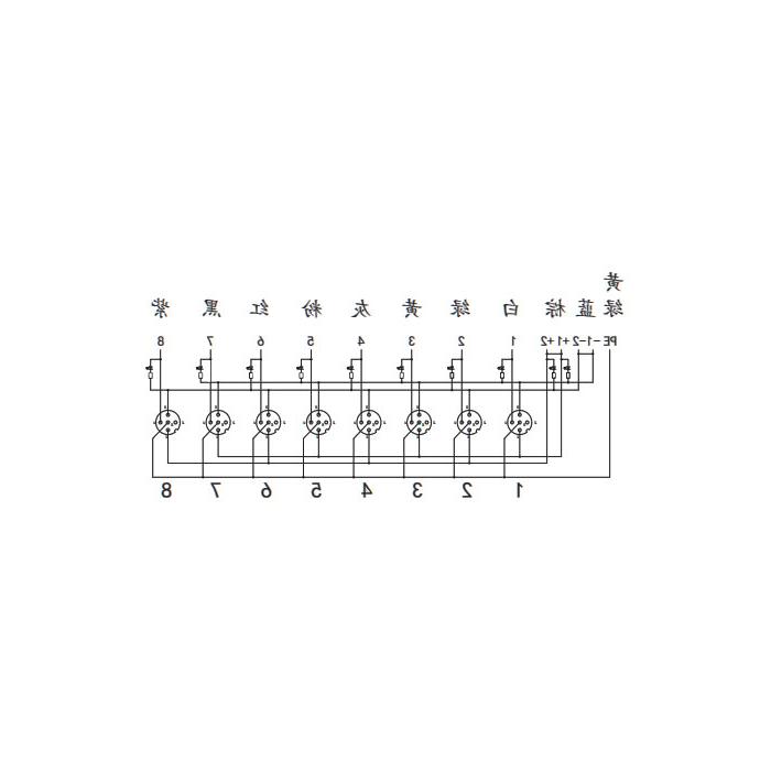 M12分线盒、单通道、PNP、8端口分体式、带LED、PCB端子带插头、24P8SE