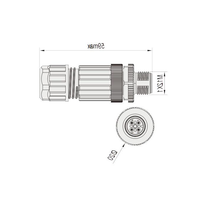 M12 4Pin, male straight, in-line connection, food grade, Y-splitter, 64FY29